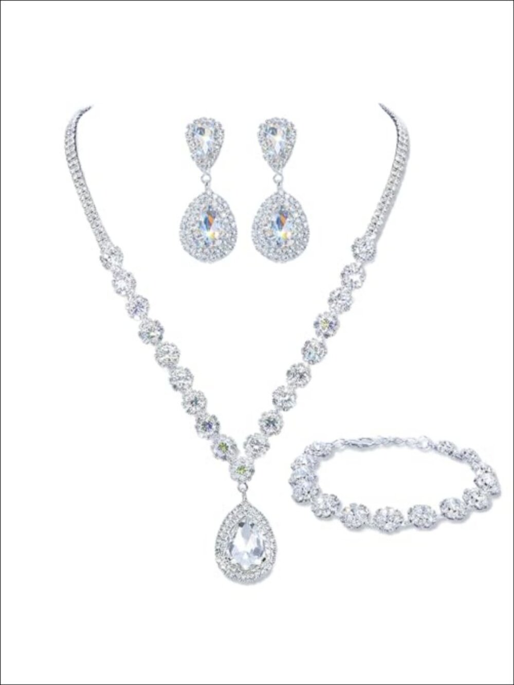 Bridal Jewelry Set Rhinestone Necklace Earrings Bracelet